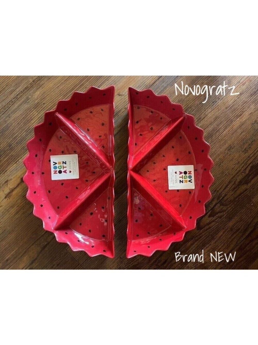Novogratz Watermelon Melamine Serving Tray - 3-Section Design, Brand New